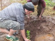 Ryan plants his first tree.
